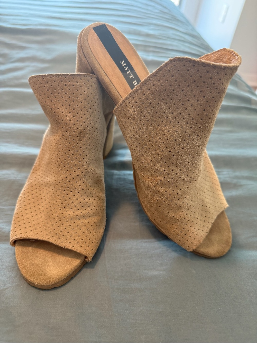 Matt Bernson Tan Perforated Suede Open-Toe Mule Slide